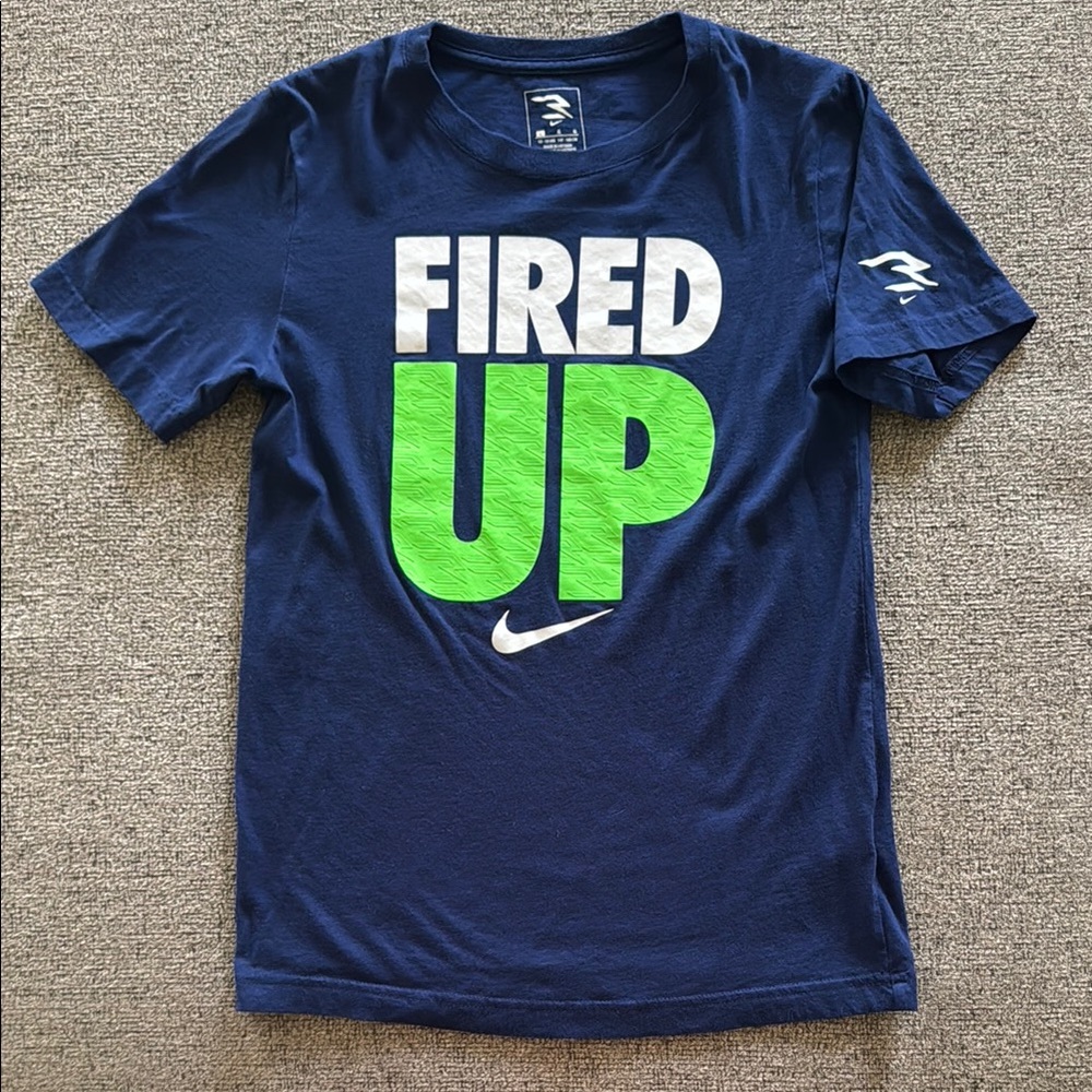 Nike Blue and Green Short Sleeve Tees with Graphic Design